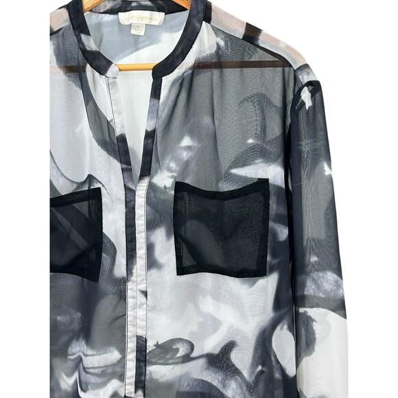 Nicki‎ Minaj Hi-Low Sheer Button-Up Blouse Black White Women’s Size Large - Picture 5 of 10